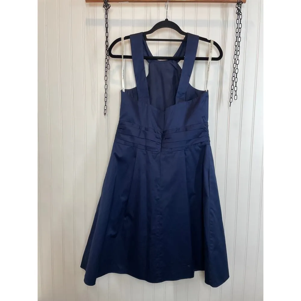 David’s Bridal Twist Y-Neck Halter Mini Fit & Flare Dress Pockets Navy Size 12 - Image 4