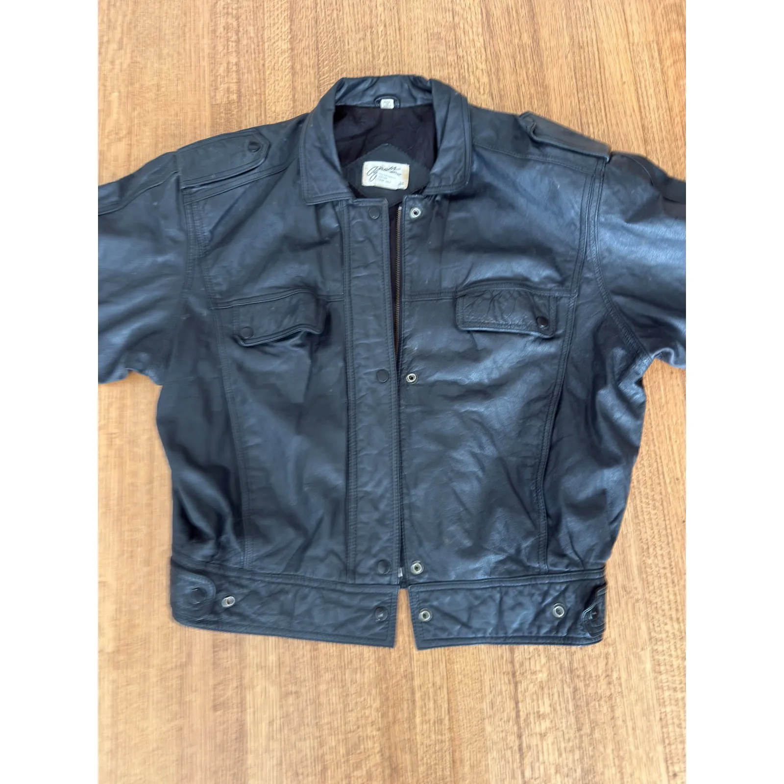 Brass Plum Nordstrom Black Genuine Leather Bomber Jacket Mens Medium - Image 2