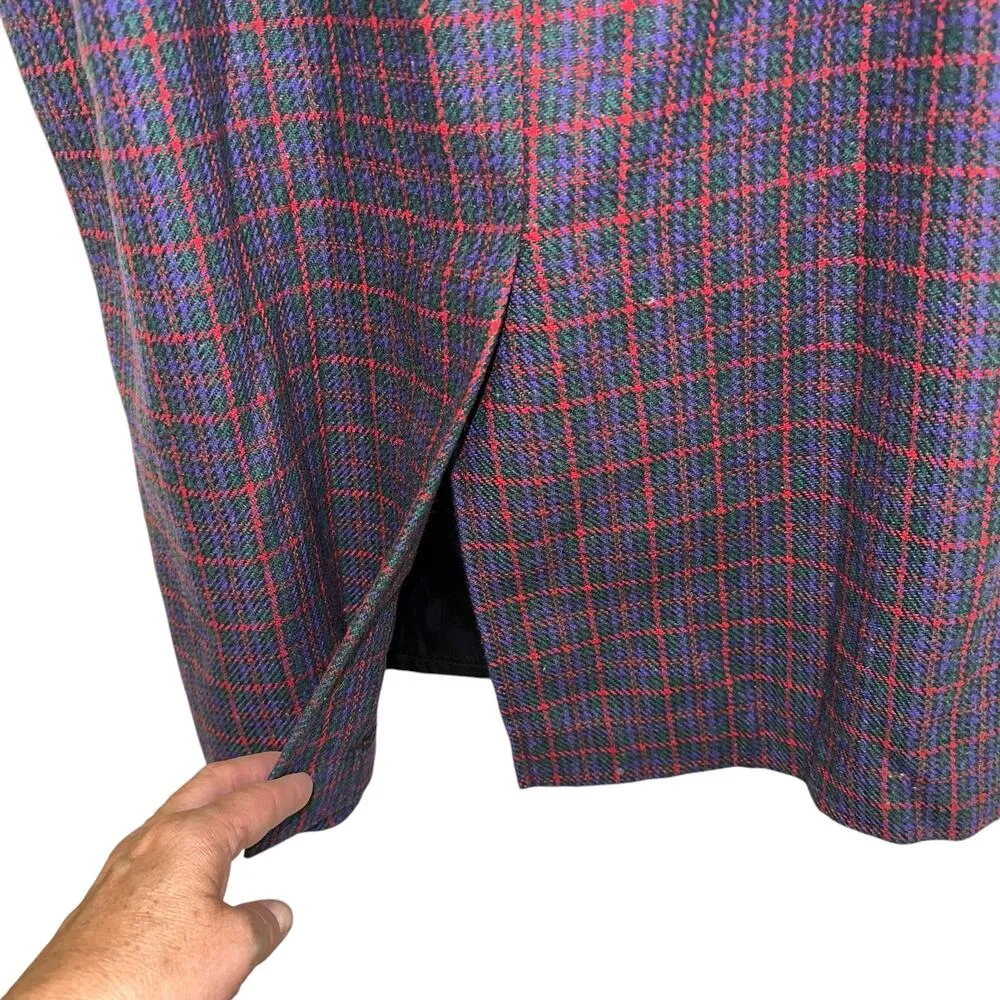 Vintage Joan Leslie Wool Blend Multivolored Houndstooth Long Skirt Purple Size XL - Image 2