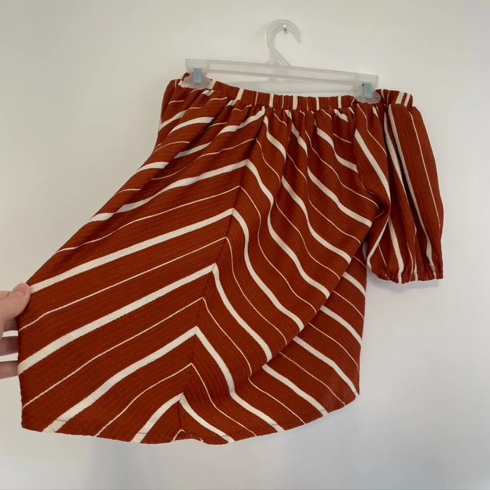 ANTHROPOLOGIE ANTHRO Elodie Off the Shoulder Top Terracotta Rust Red Stripe Boho - Image 12