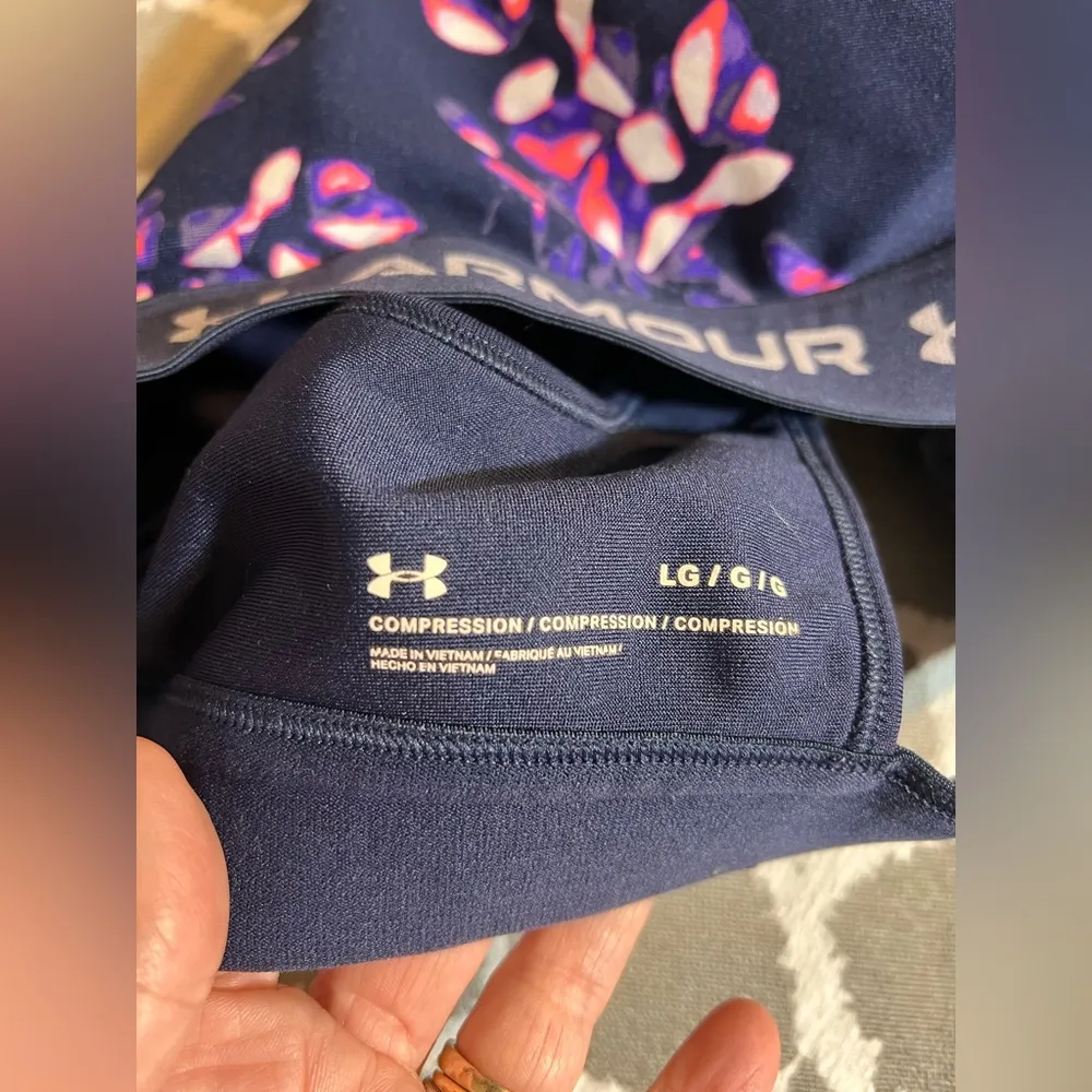 Under Armour Navy / Purple Sports Bra with Pink Floral Pattern athletic running - Image 4