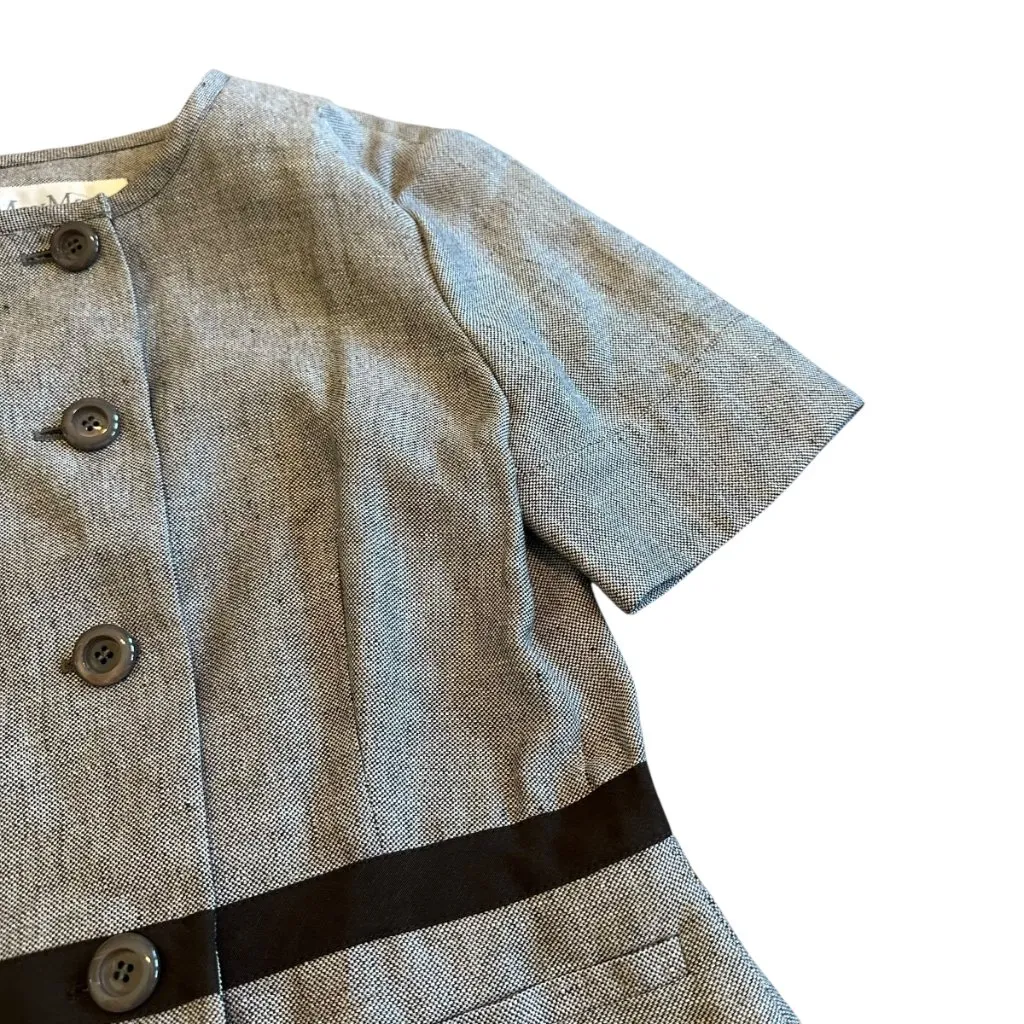 MaxMara Short Sleeve Grey Blazer Jacket Top Belt Linen Cotton Size 6 Womens NWOT - Image 5