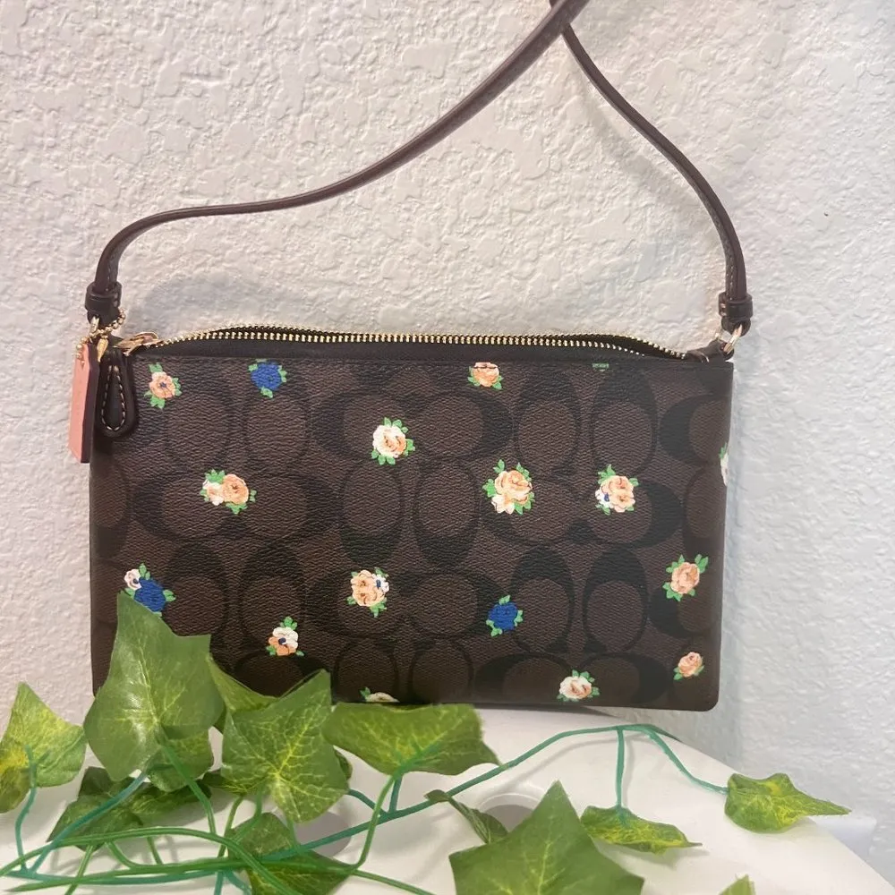 coach Zip Top Crossbody In Signature Canvas With Vintage Mini Rose Print C7425 - Image 3