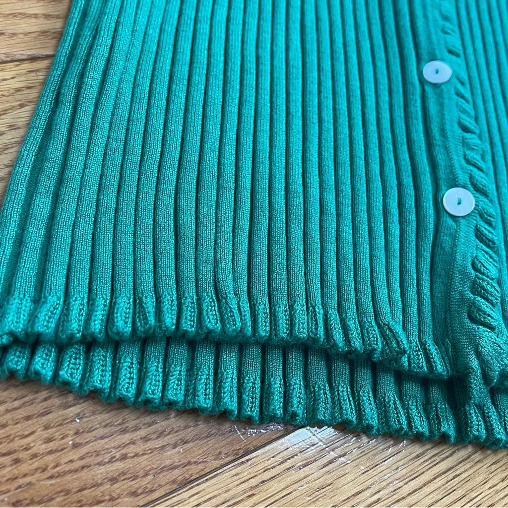 Industry Republic Clothing Lettuce Trim Ribbed Green Cardigan Vest Women Size M Size M - Image 7