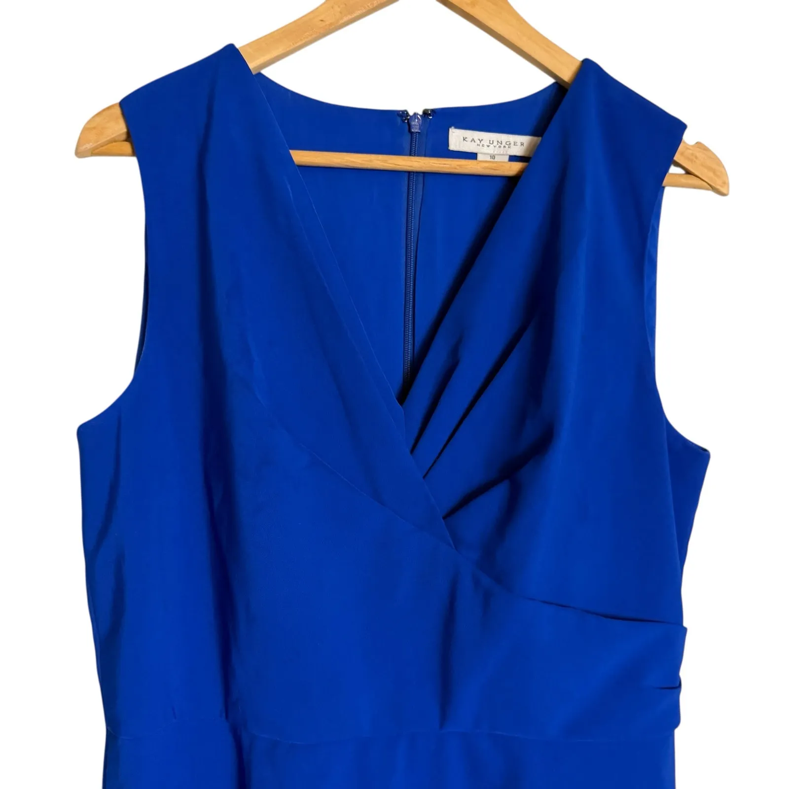 Kay Unger Melinda Sapphire Blue Sleeveless V-Neck Hi-Low Long Cocktail Gown 10 - Image 3