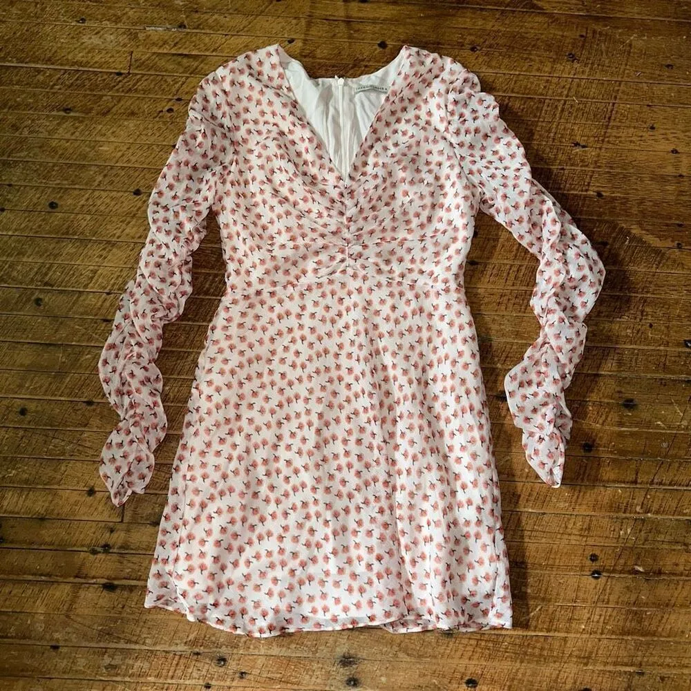 East Order Fin Apricot Floret ruched layered sheer M dress Red Size M - Image 2