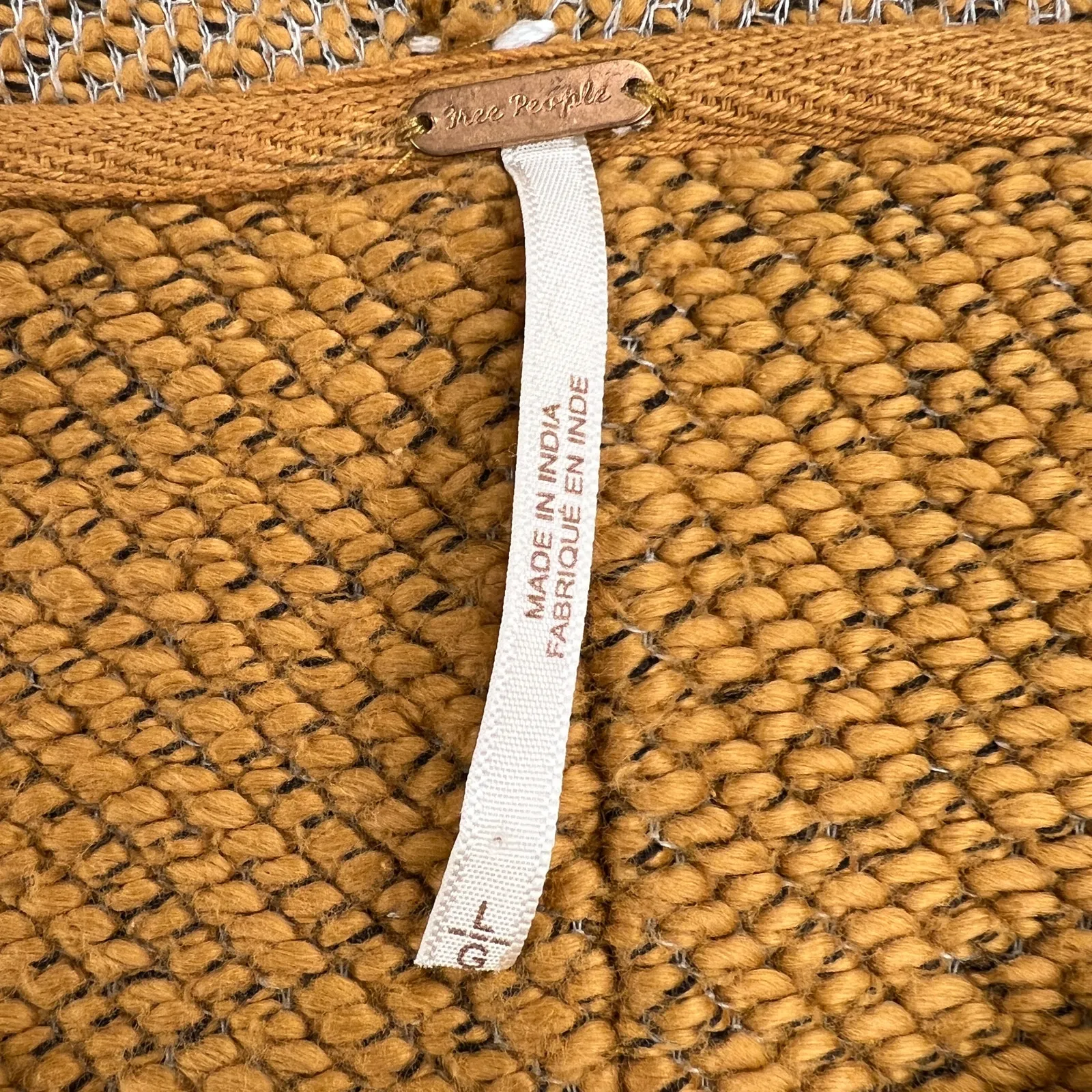 Free People Pumpkin Knit Oversized Hoodie Drug Rug Baseball Stitch Size L - Image 5