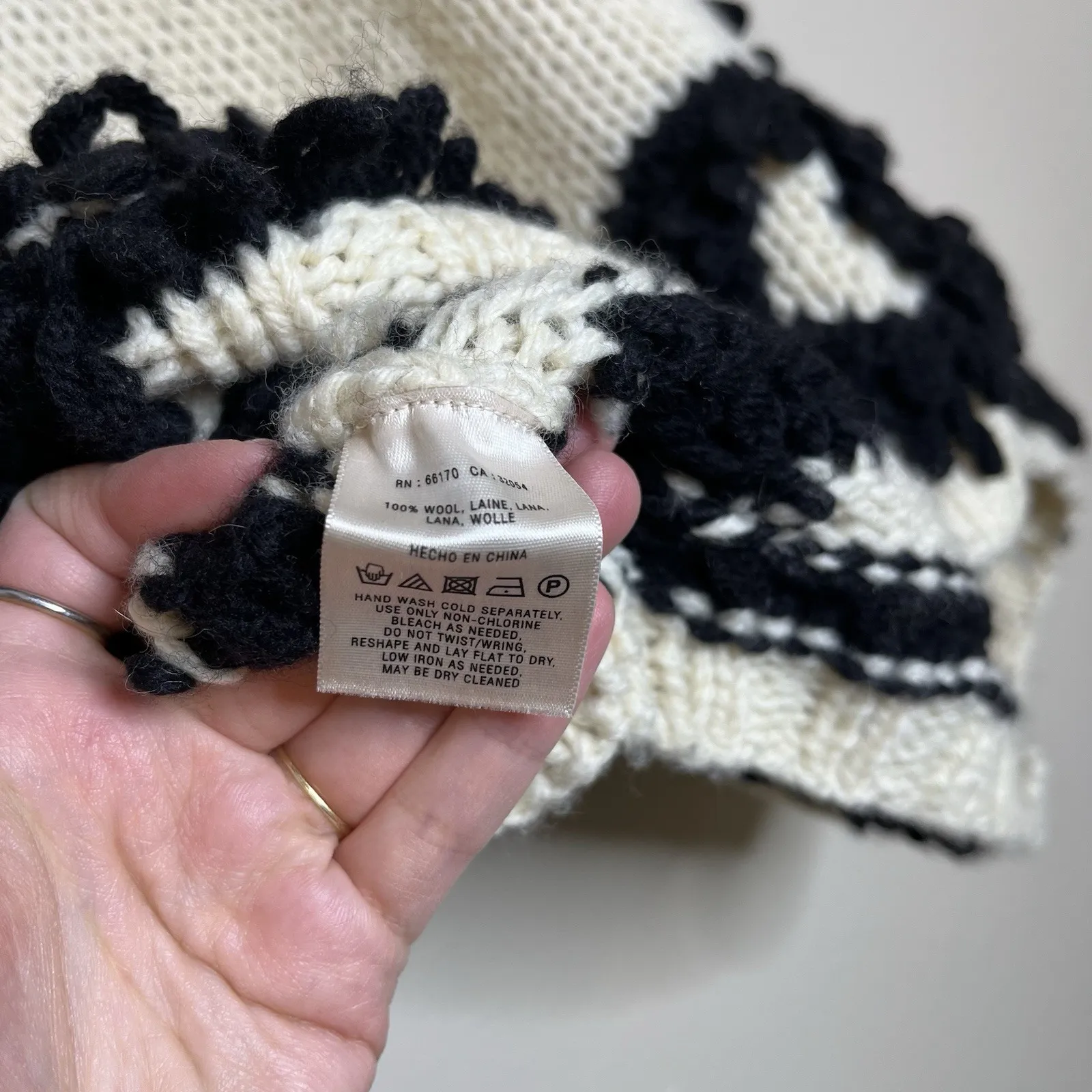 Charlie & Robin Anthropologie Wool Sweater Shirt Art To Wear Boho Shaggy Short S Black - Image 6