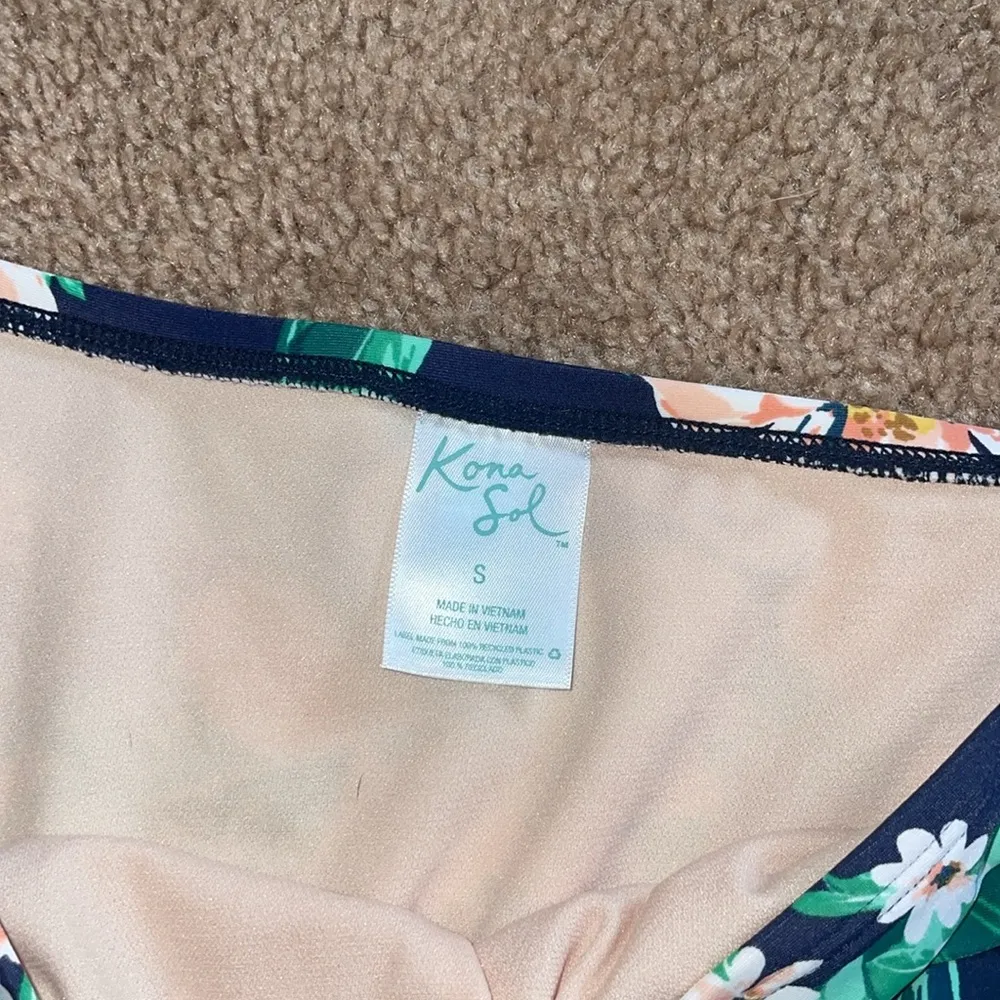 Kona Sol Navy Floral Bikini Bottoms high waisted bottoms scrunched sides small - Image 4