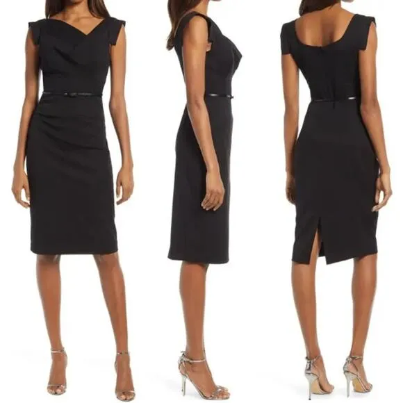 NWT Black Halo Jackie Belted Stretch Gabardine Sheath Dress Black Women's Size 8 - Image 2