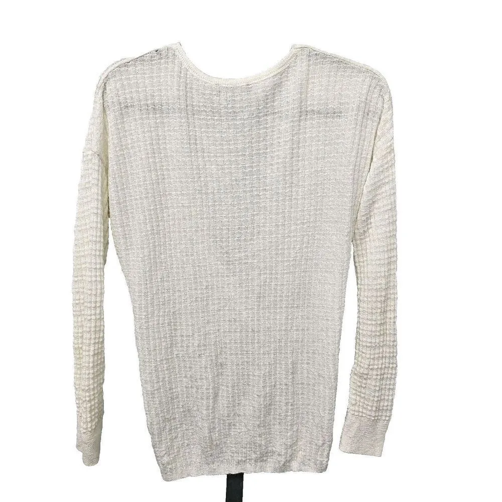 Express Wrap Front Ribbed Waffle Knit Sweater Pullover Top Size S White *Flaw - Image 2