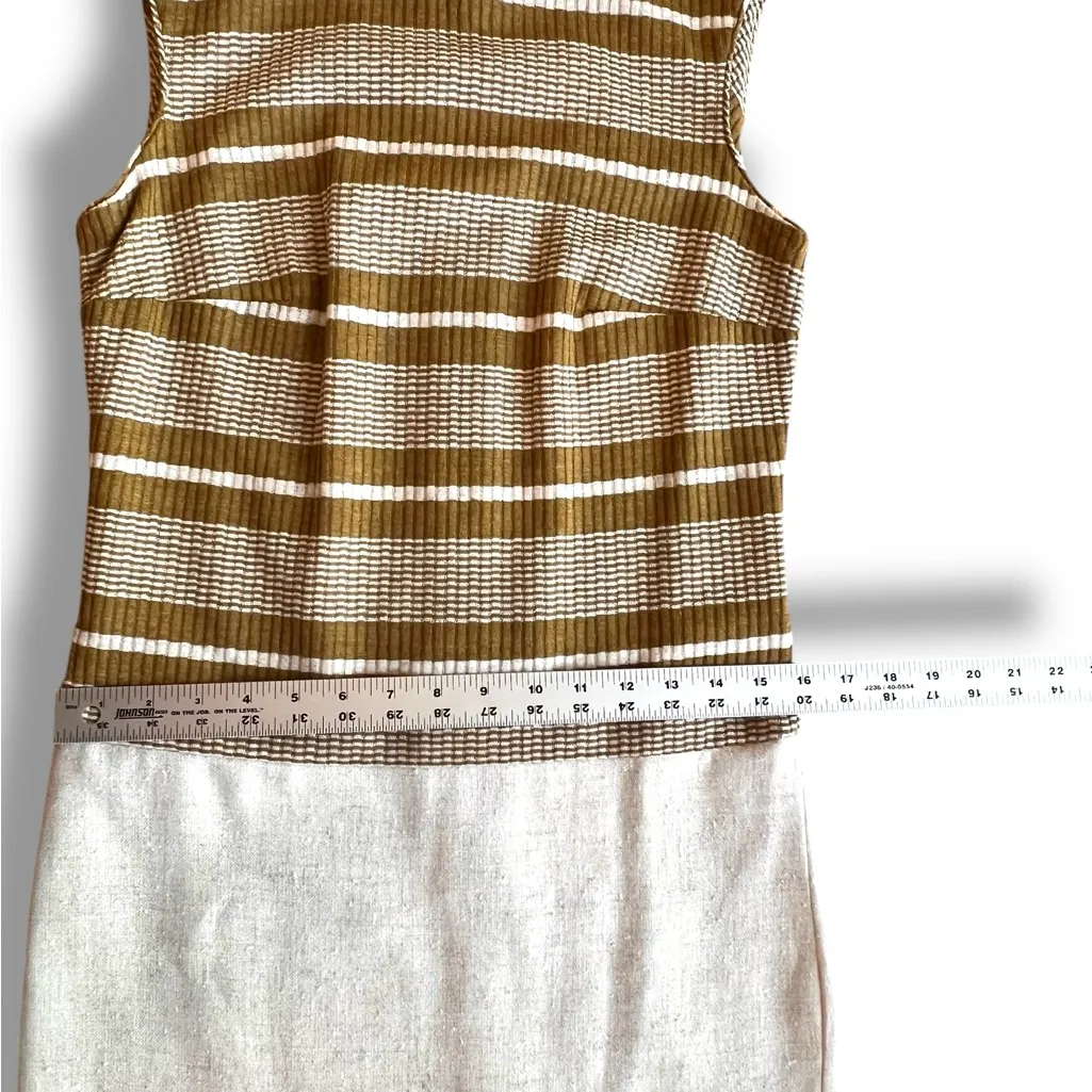 Vtg 60s Brown & Cream Long Jacket & Mid Sleeveless Dress Judy Wayne NEW w/flaw Tan - Image 10