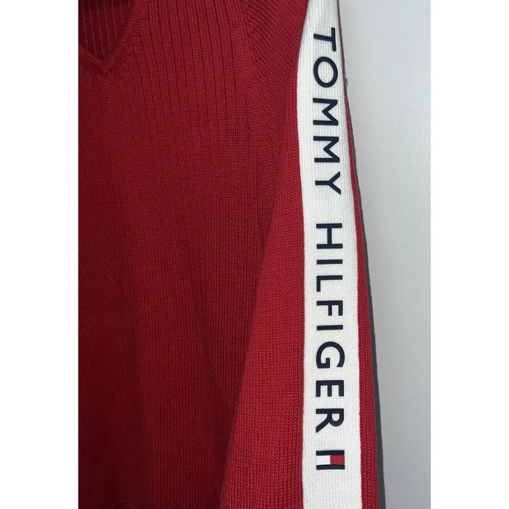 Vintage Y2K Tommy Hilfiger Womens Ribbed Knit Sweater Size XL Red White V-neck - Image 3