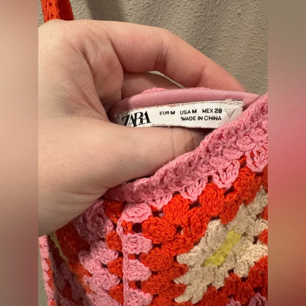 Zara Crochet Dress Pink and Orange - Image 6
