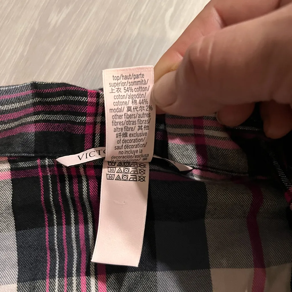 Sleepwear‎ Victoria's Secret Black and Pink Plaid Shirt - Image 4