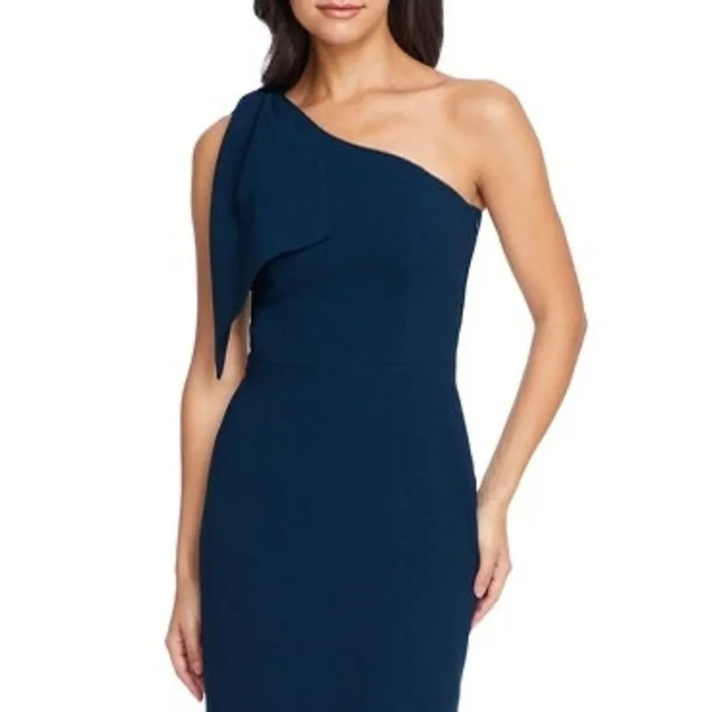 Dress the Population Teal Blue Tiffany One Shoulder Bow Sheath Dress Large - Image 4