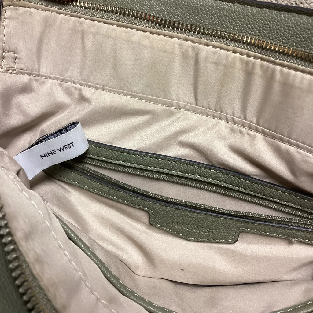 Nine West Olive Green Tan with Gold Chains Shoulder Crossbody or Hand Bag Purse - Image 12