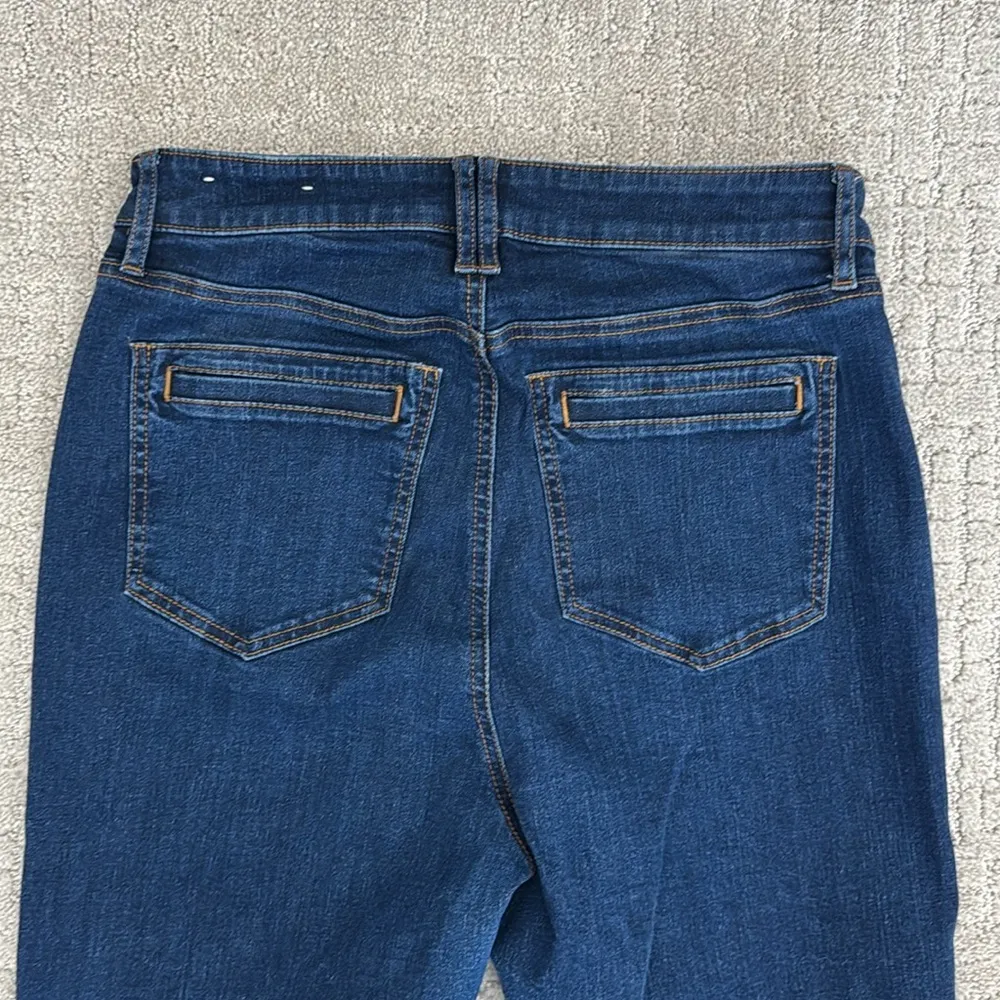 Loft “The Slim Flare” dark wash jean kick flare bootcut mini patch pocket - Image 9