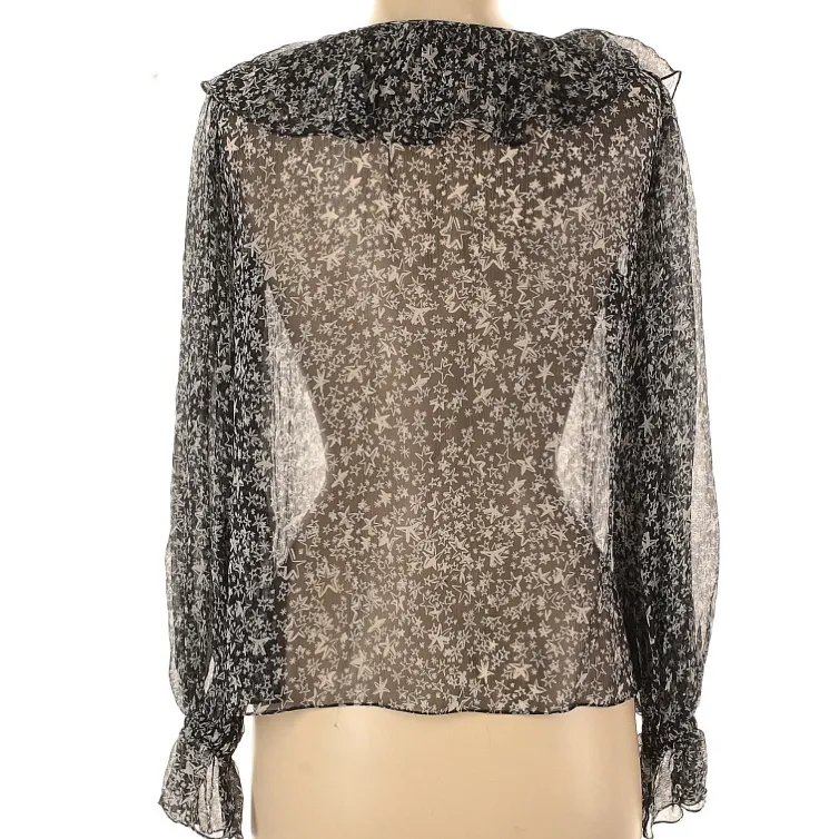 Love Shack Fancy star print long sleeve 100% silk chiffon blouse black - Image 4