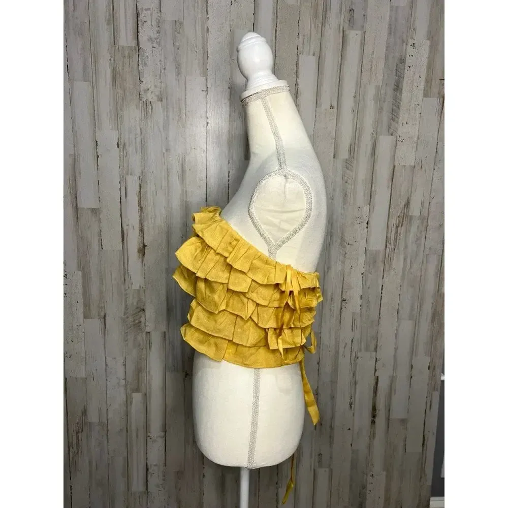 Hello Molly Yellow Ruffled Tulle Corset Top Blouse Size Medium Party Wear - Image 5