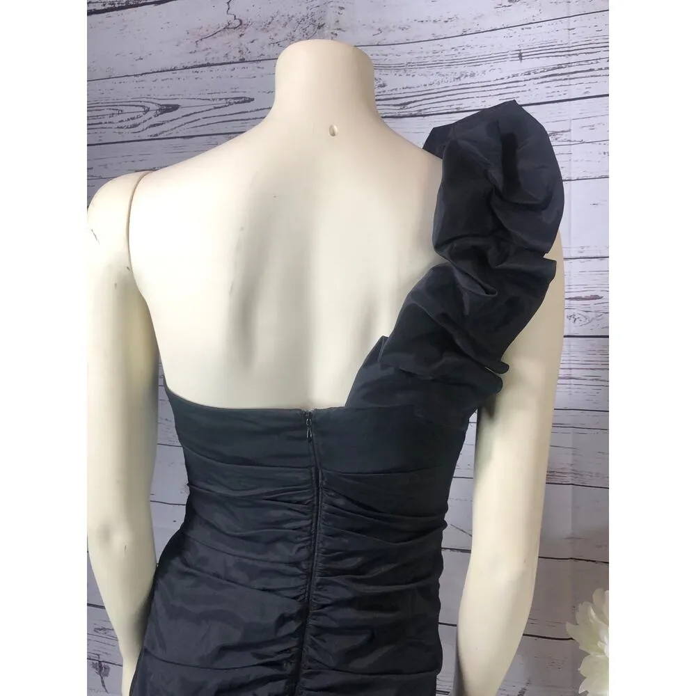 Betsy & Adam by Linda Bernell one shoulder ruched sexy black dress size 4 - Image 9