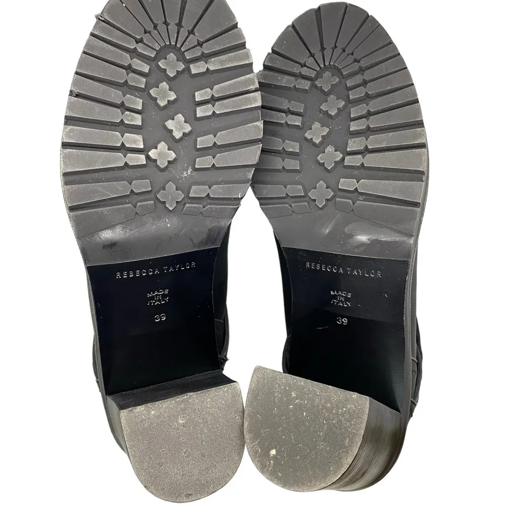 Rebecca Taylor Black Leather Moto Block Heel Ankle‎ Booties Size EU 39 Italy - Image 9