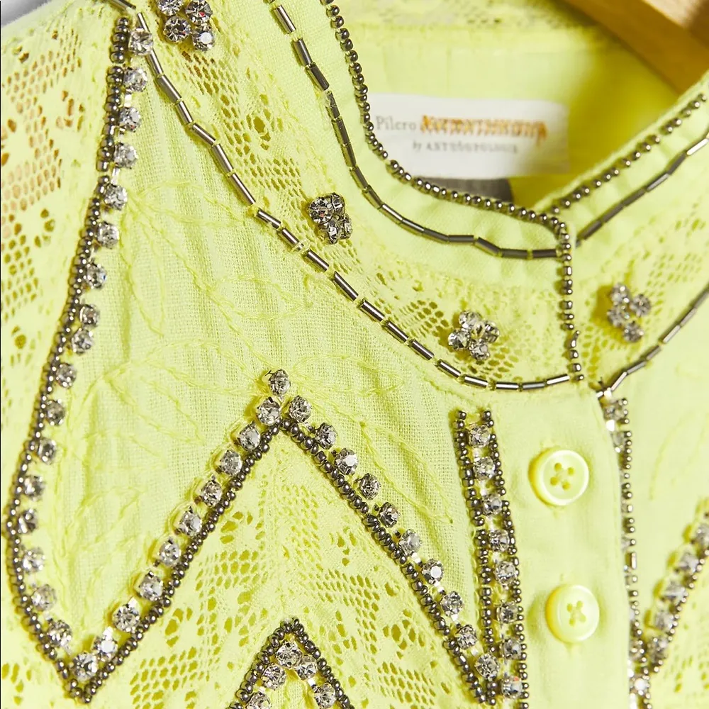 Anthropologie Pilcro Nayeli Beaded Rhinestone Button Down Shirt NEW - Image 4