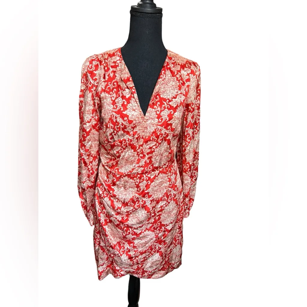 Anthropologie‎ Skylar Surplice Mini Dress red size 6 silk blend - Image 3
