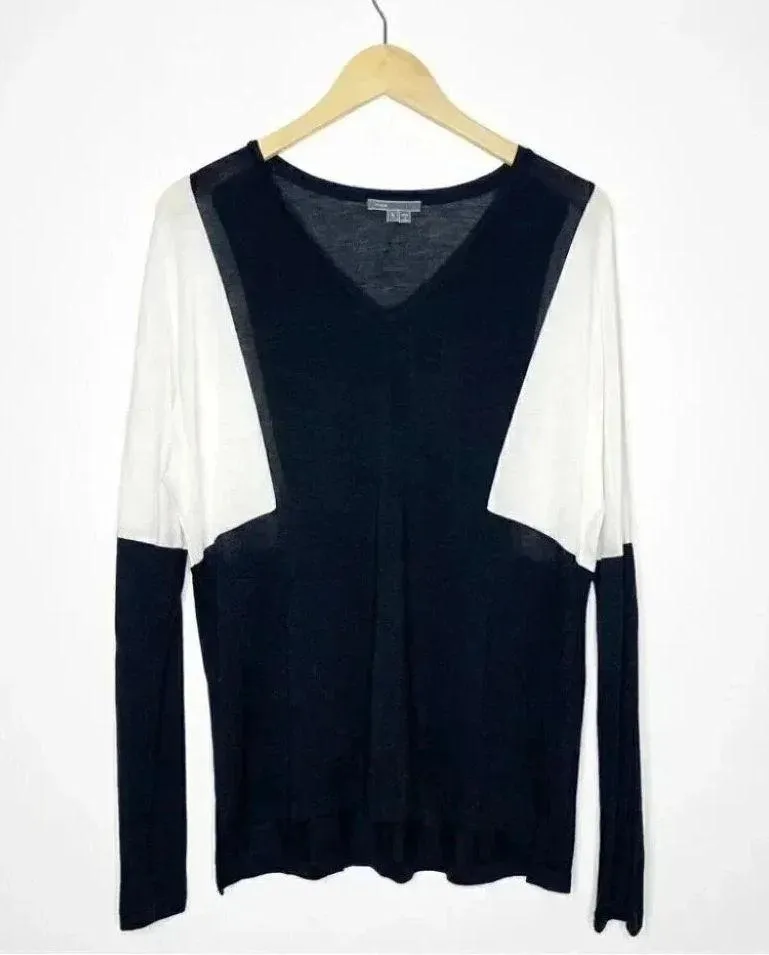 Vince Colorblock Long Sleeve Tee in Black & Bone Size Small Revolve - Image 2