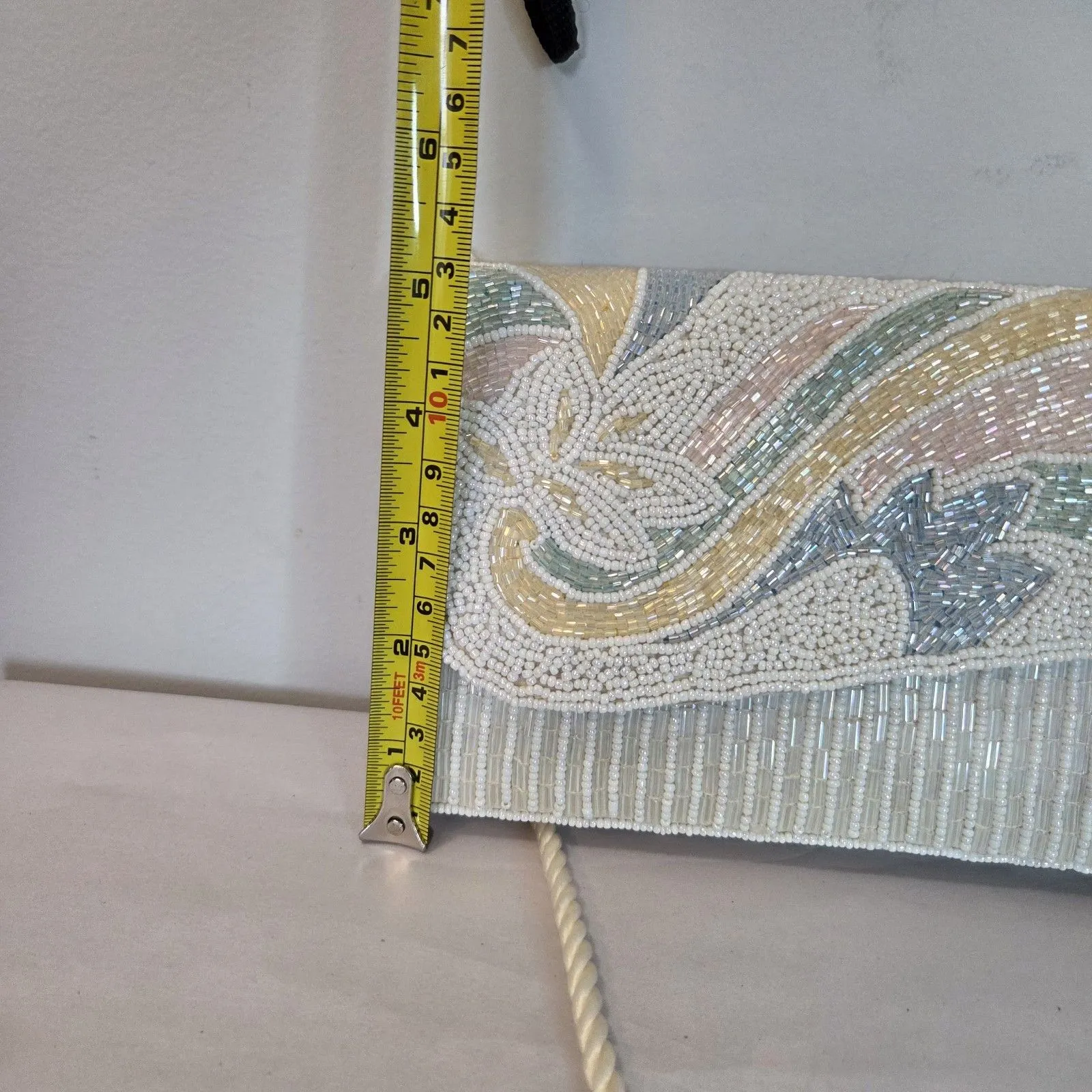 Beaded Crossbody Clutch Evening Purse Pastel Rainbow Peacock Magnetic Catch Pock - Image 7