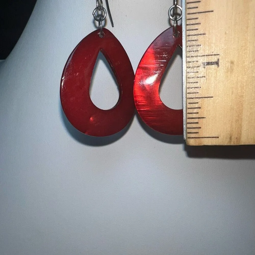 Vintage Iridescent‎ Red Thick Oval Earrings - Image 5