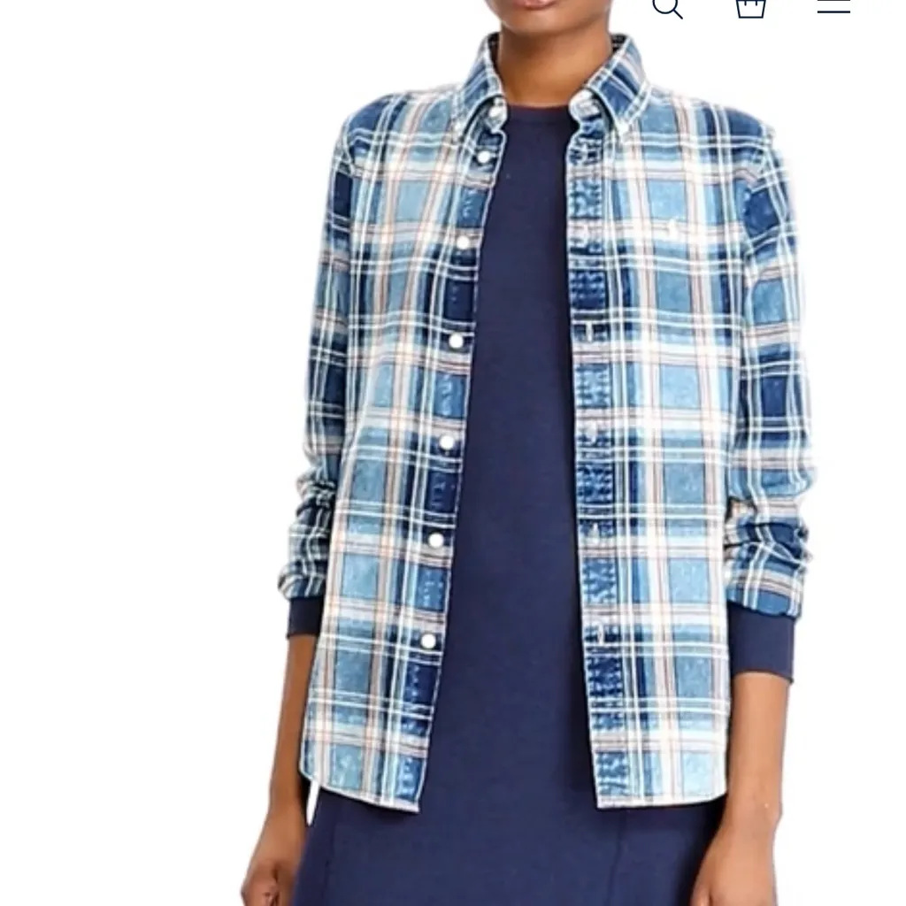 Ralph Lauren classic fit cotton plaid 835 indigo red washed rustic plaid shirt - Image 9