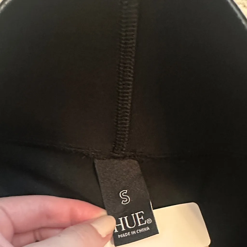 HUE Black Faux Leather Pants - Image 3