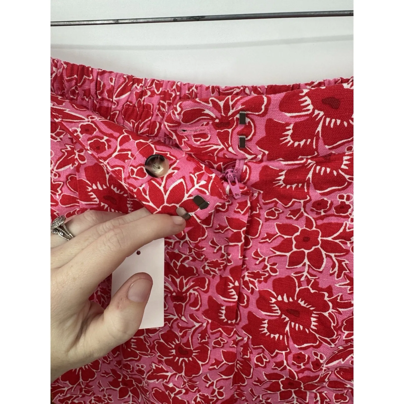 J. Crew Factory High Rise Floral Print Short Pink Red Linen Blend Womens 14 NEW - Image 8