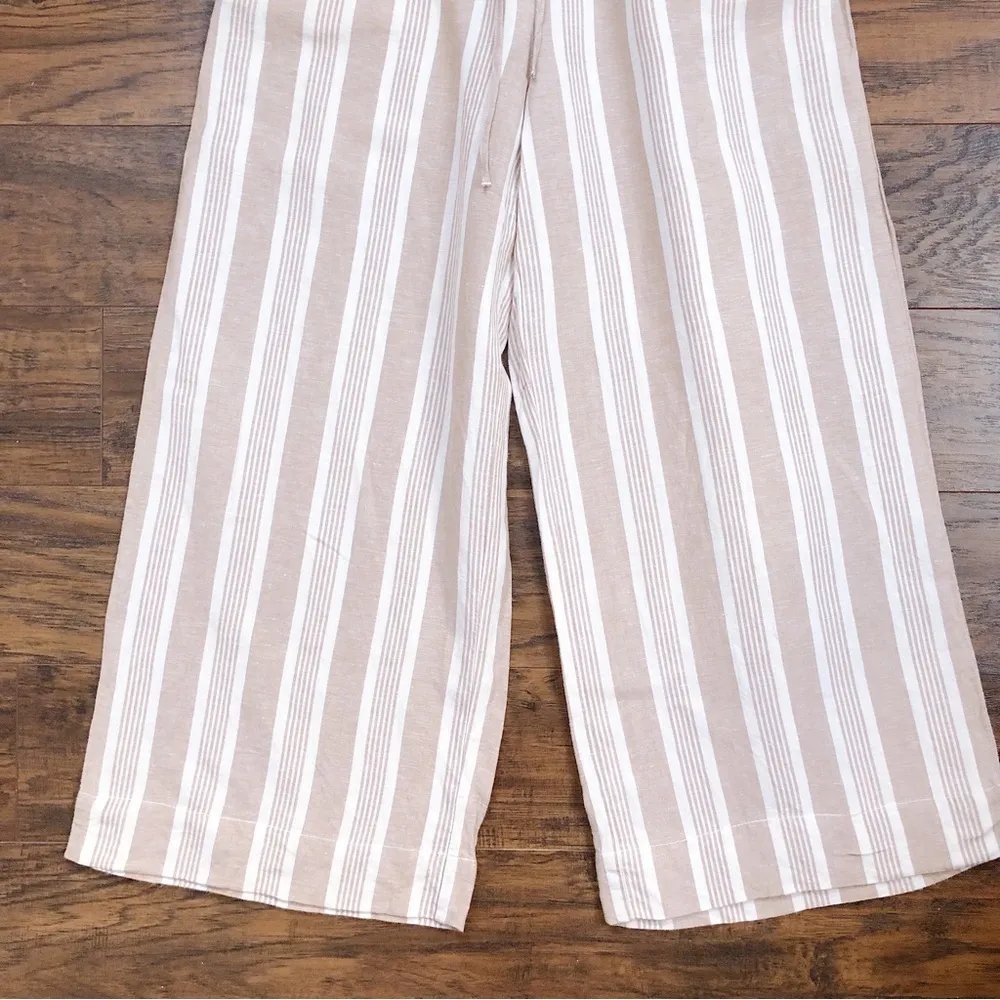Madewell • Smocked Huston Pull-On Crop Pants in Stripe tan white wide leg beach - Image 6