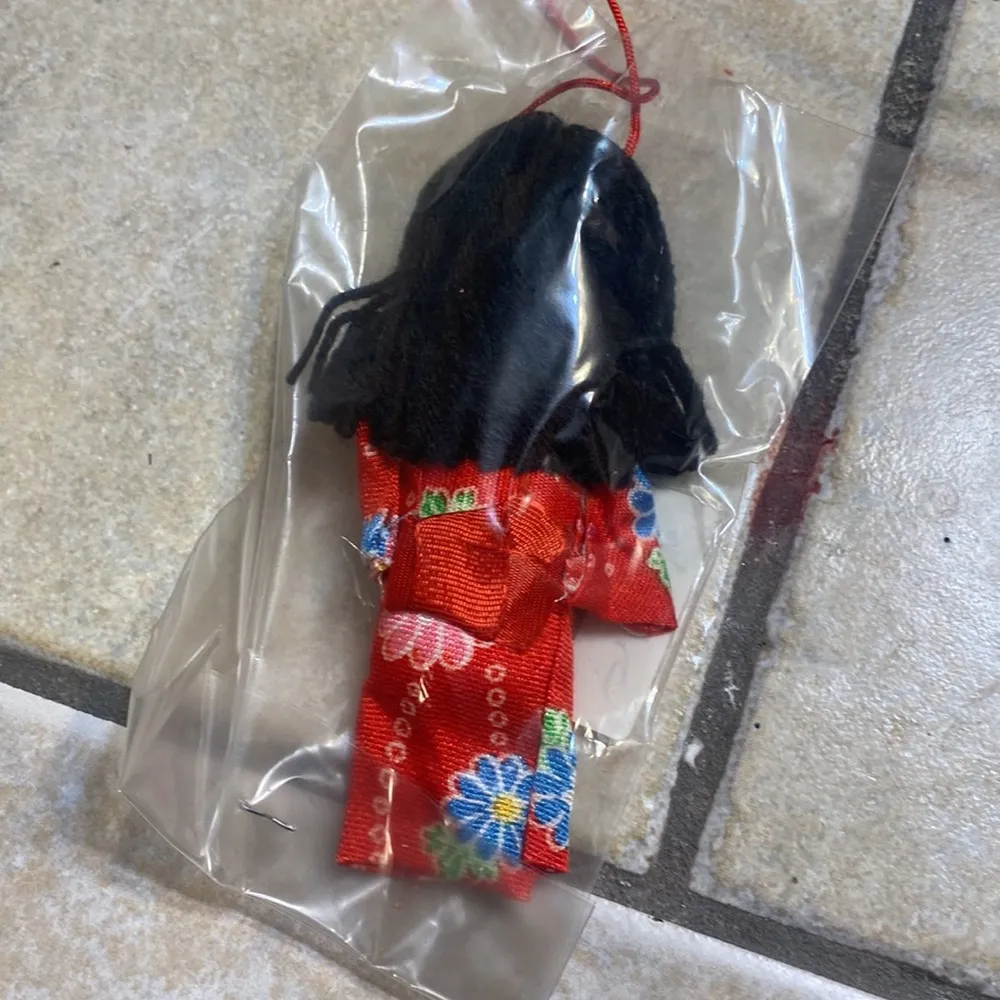Handcrafted Red Floral Asian Doll Ornament - Image 2