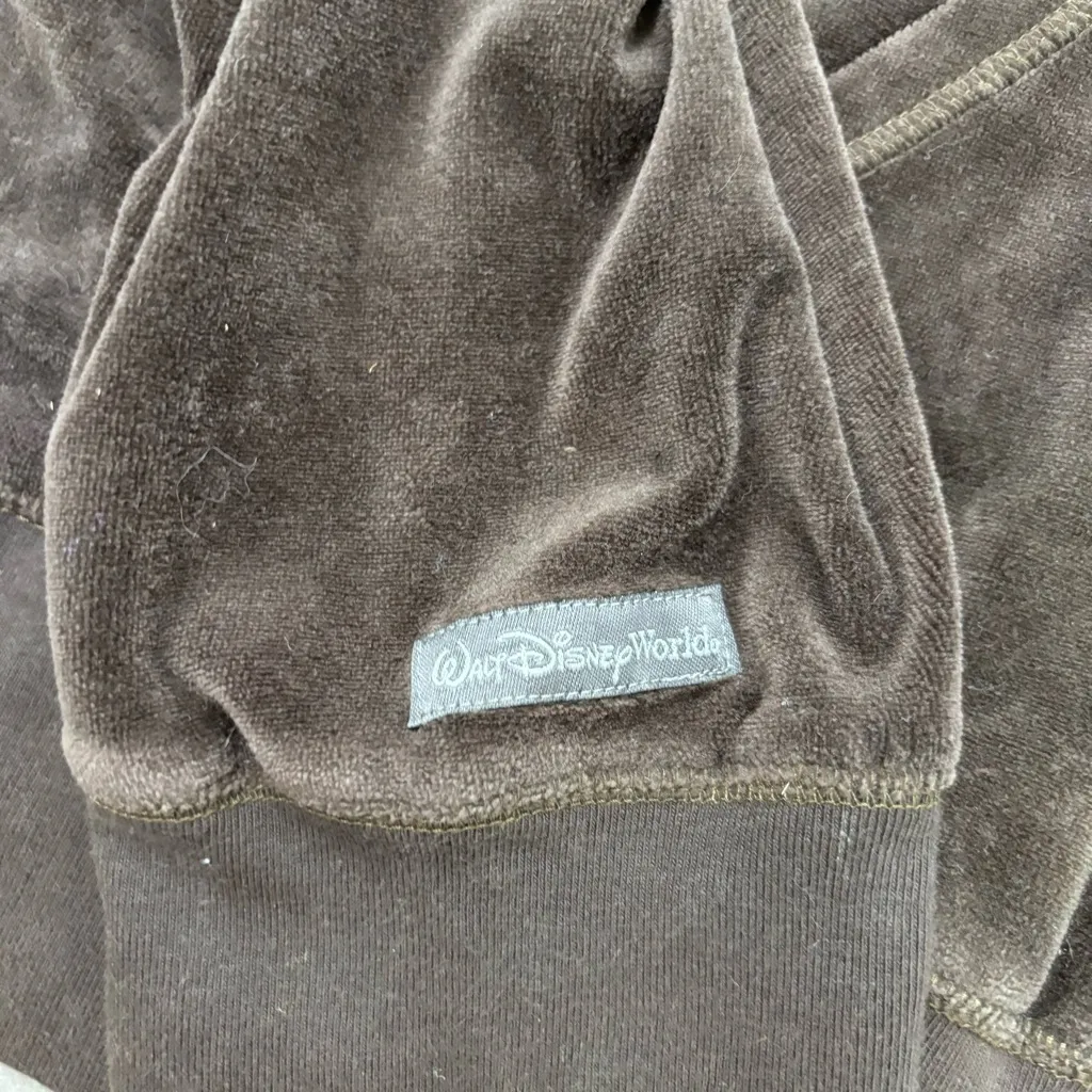 Walt Disney World Jeweled Crown Brown Velvet Full Zip Hoodie Womens XXL - Image 7
