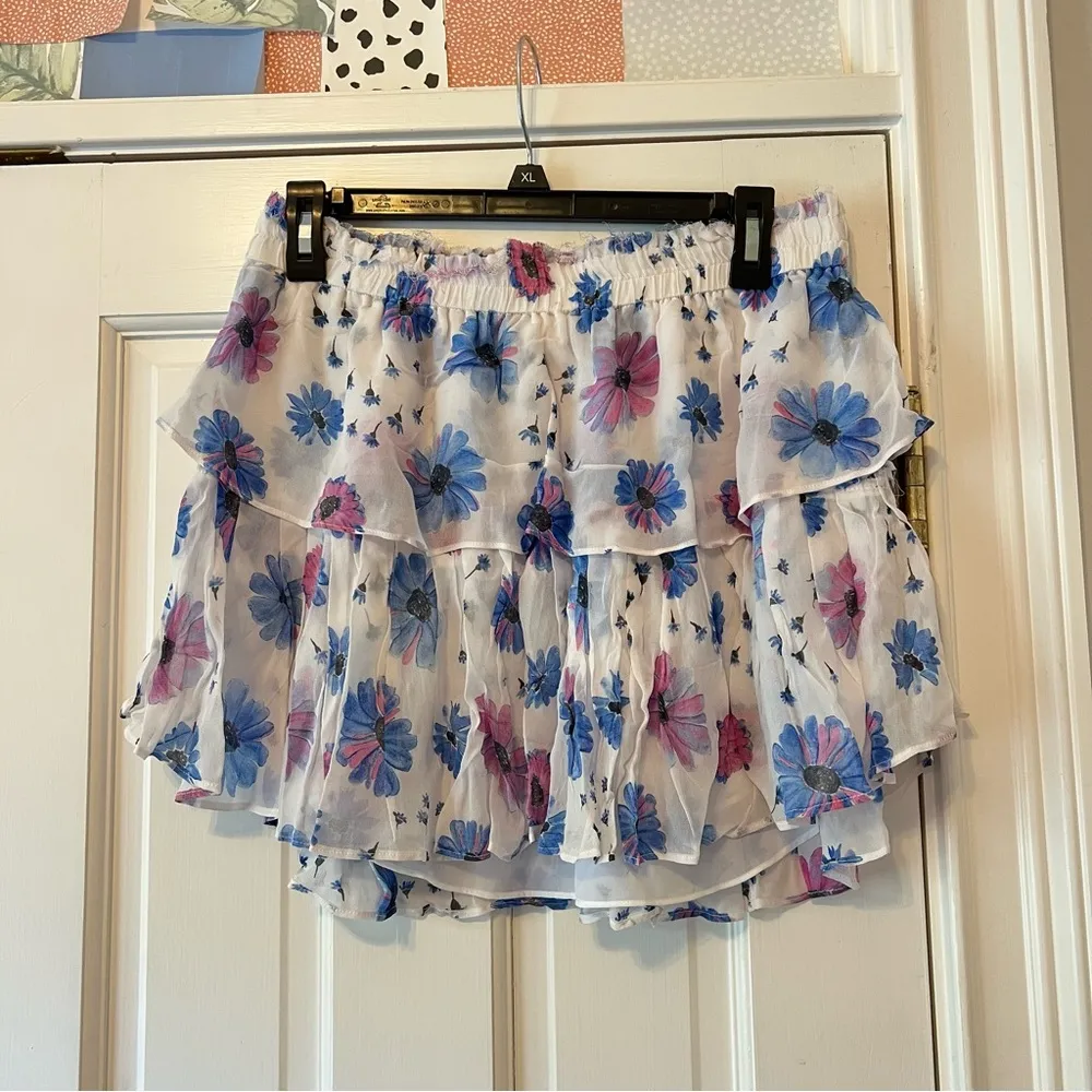 LoveShackFancy Flower Pattern Ruffle Mini Skirt in Deep Cotton Candy - Image 4
