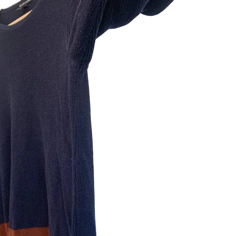 Eileen Fisher Colorblock Tencel Silk Blend Long Sleeve Sweater Navy Brown Small - Image 5