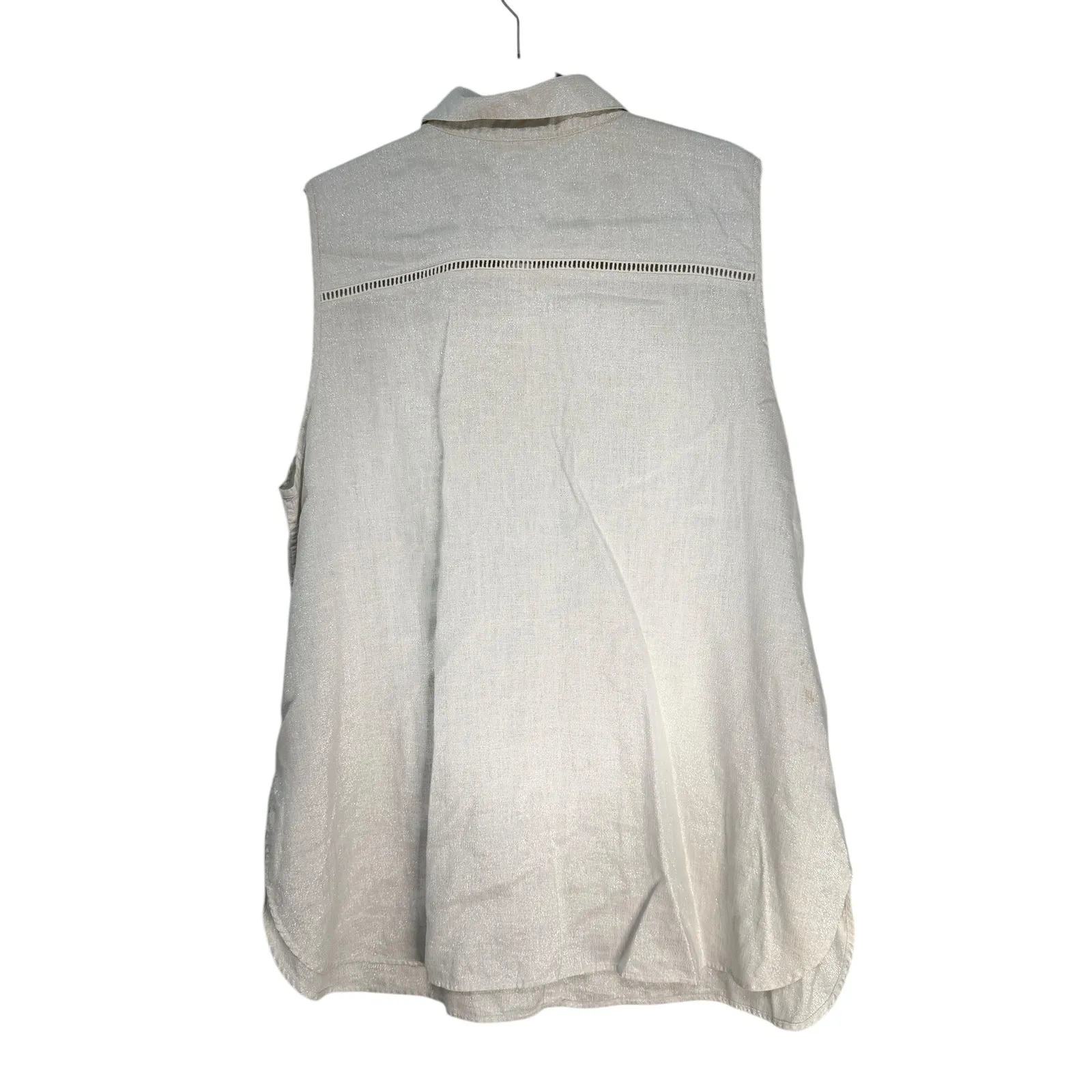 CHICOS Silver Metallic Linen Blend Sleeveless Collared Button Up Top 4 20 22 - Image 12