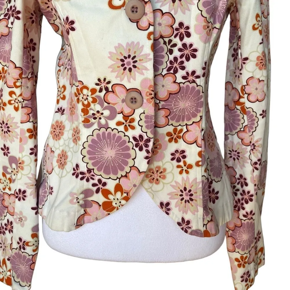 Stradivarius Floral Front Button Double Breasted Blazer Jacket Womens Medium - Image 6