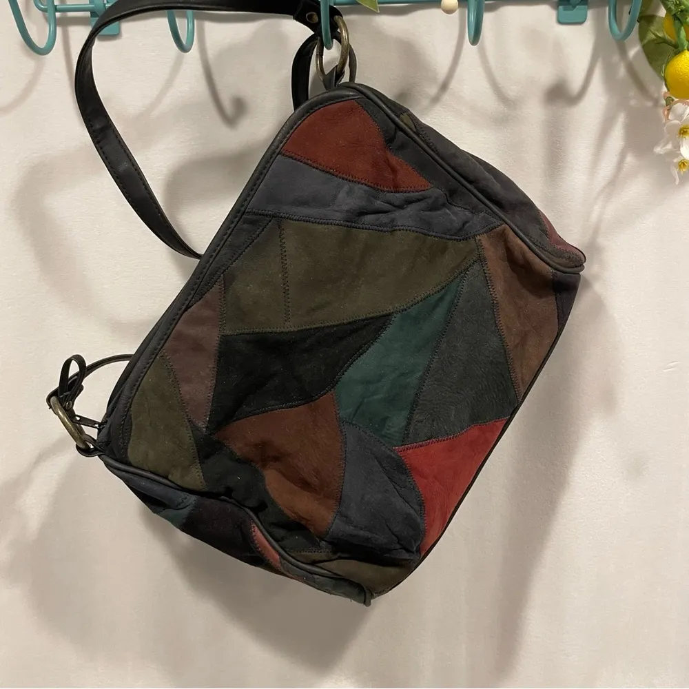 Vintage Y2K faux suede patchwork bag purse Red - Image 2