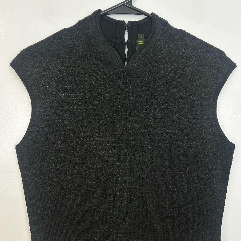 Shanghai Tang Black Metallic Sleeveless Mandarin Collar Sheath Dress Medium - Image 9