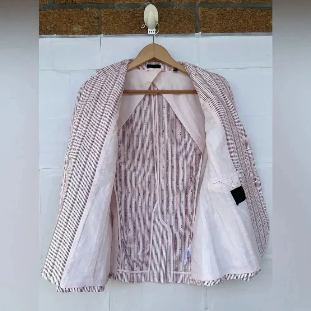 ATM Anthony Thomas Melillo Textured Linen Striped Schoolboy Blazer size 6 Red - Image 11