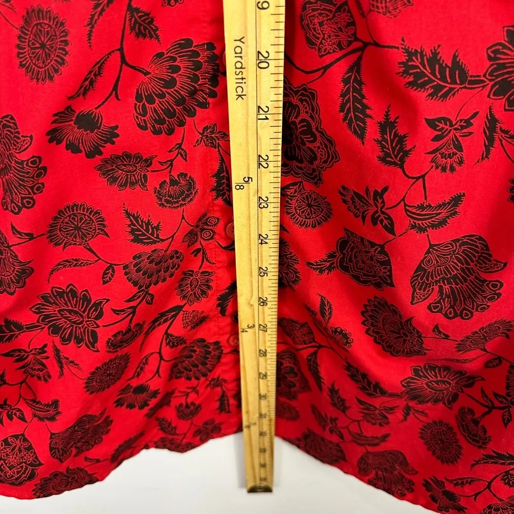 Roamans Blouse 18W Red Black Floral Button Front Long Sleeve Shirt Romantic Bold - Image 7