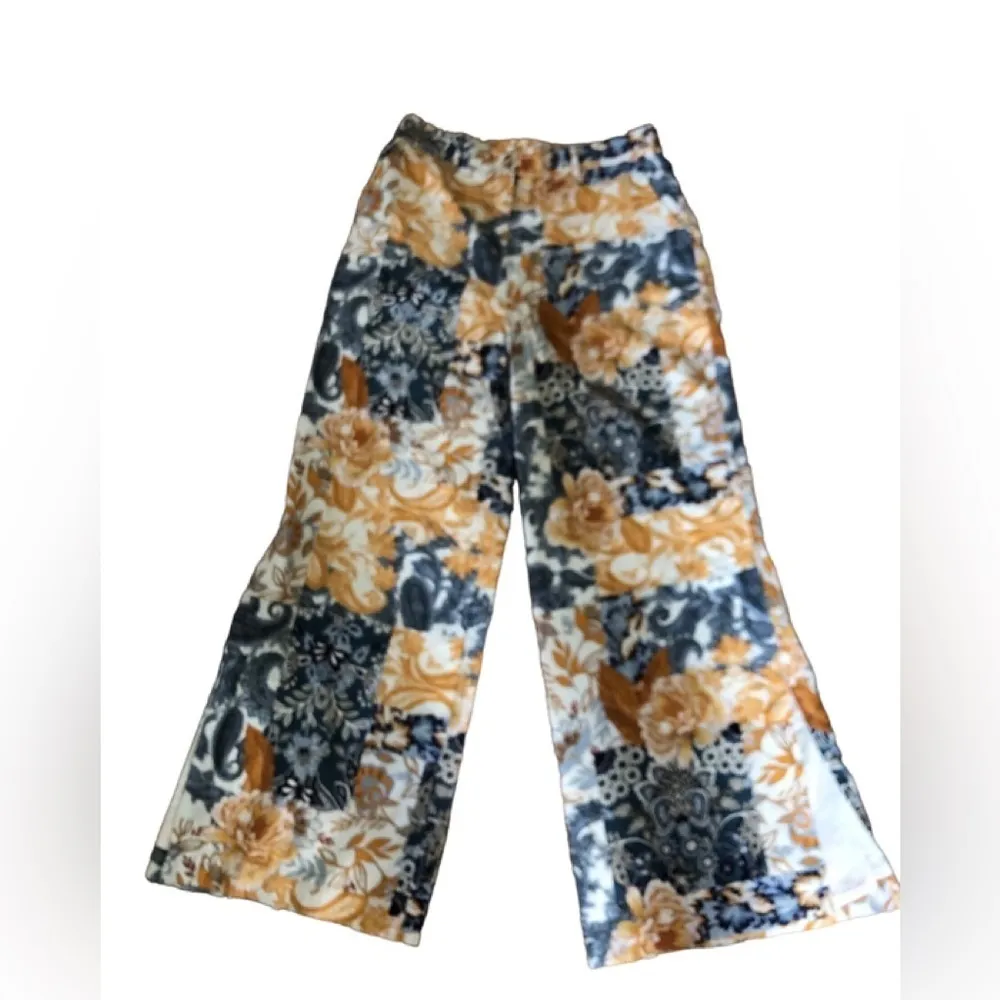 Boston Proper Arizona Patchwork Print Linen Wide Leg Palazzo Pant 12 Resort Wear - Image 3