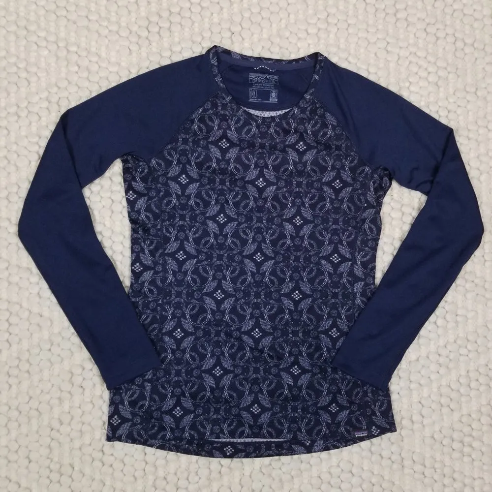 Patagonia Midweight Capilene Baselayer Crew Neck Shirt Blue Geometric Sz Medium - Image 6