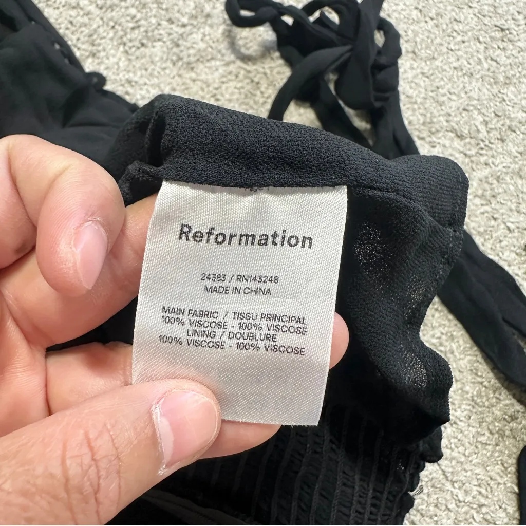 Reformation Women’s Blanca Tank Top Sleeveless Smocked Tie Shoulder in Black 10 - Image 11