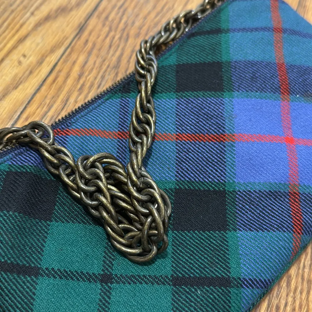 j. Crew tartan Plaid Chain Strap Women's clutch 100% wool MISSING zipper pull - Image 4