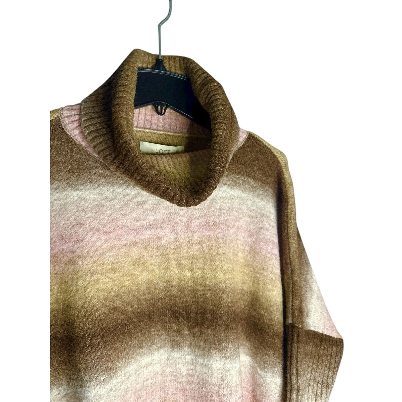 Loft Ombre Turtleneck Poncho Stripe Pullover Knit Oversize Sweater Medium Cozy - Image 4
